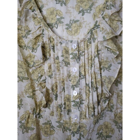 Roper Women Sz M Multicolor Floral Chiffon Sleeveless Blouse Button Front Ruffle - Picture 3 of 7